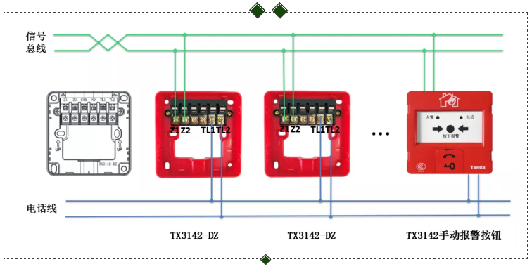 TX3142手動報(bào)警按鈕接線圖
